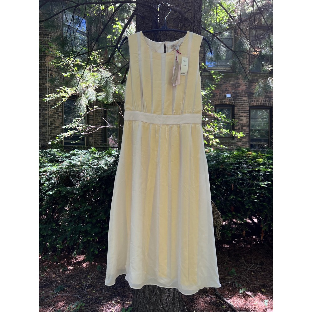 BANANA REPUBLIC Heritage Blush 100% Silk Striped Yellow Ribbon Midi Dress 2P NWT